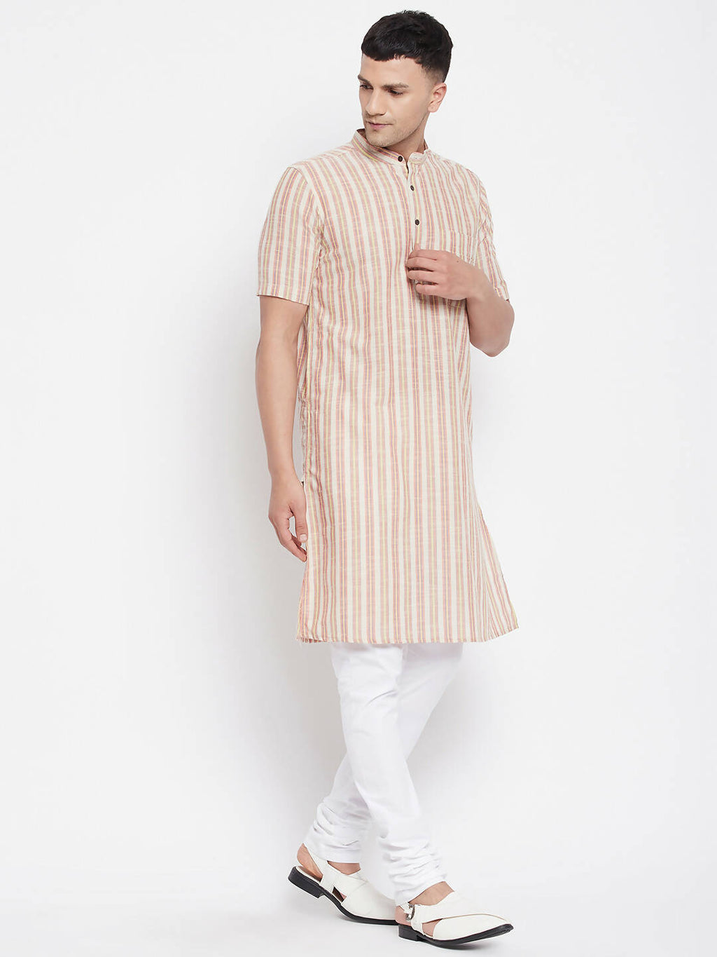 Even Apparels Yellow Pure Cotton Men's H/S Kurta With Band Collar | Grocsy