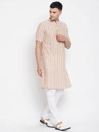 Even Apparels Yellow Pure Cotton Men's H/S Kurta With Band Collar | Grocsy