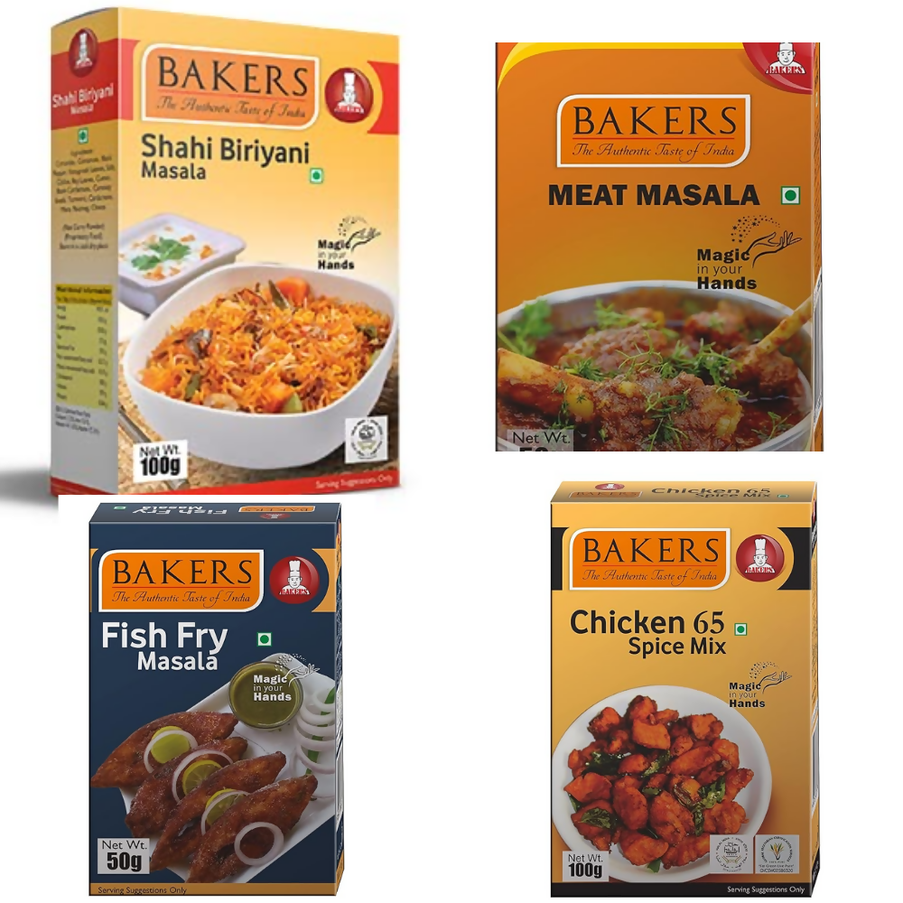 BAKERS Shahi Biriyani Masala , Chicken 65 , Fish Fry Masala , Meat Masala | Grocsy
