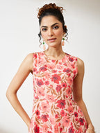Janasya Peach Flared Georgette Dress | Grocsy