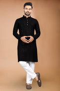 Neera Trendz Black Rayon Schiffli Work Men's Kurta With Pyjama | Grocsy
