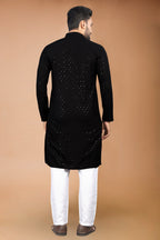 Neera Trendz Black Rayon Schiffli Work Men's Kurta With Pyjama | Grocsy
