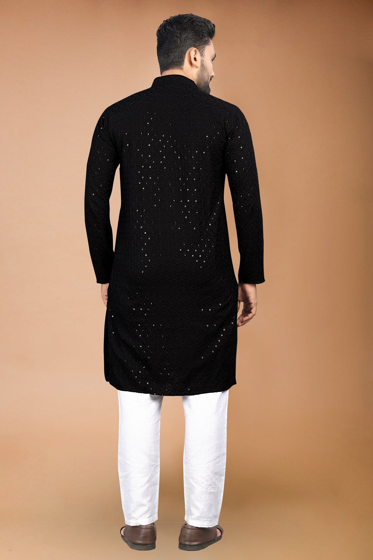 Neera Trendz Black Rayon Schiffli Work Men's Kurta With Pyjama | Grocsy