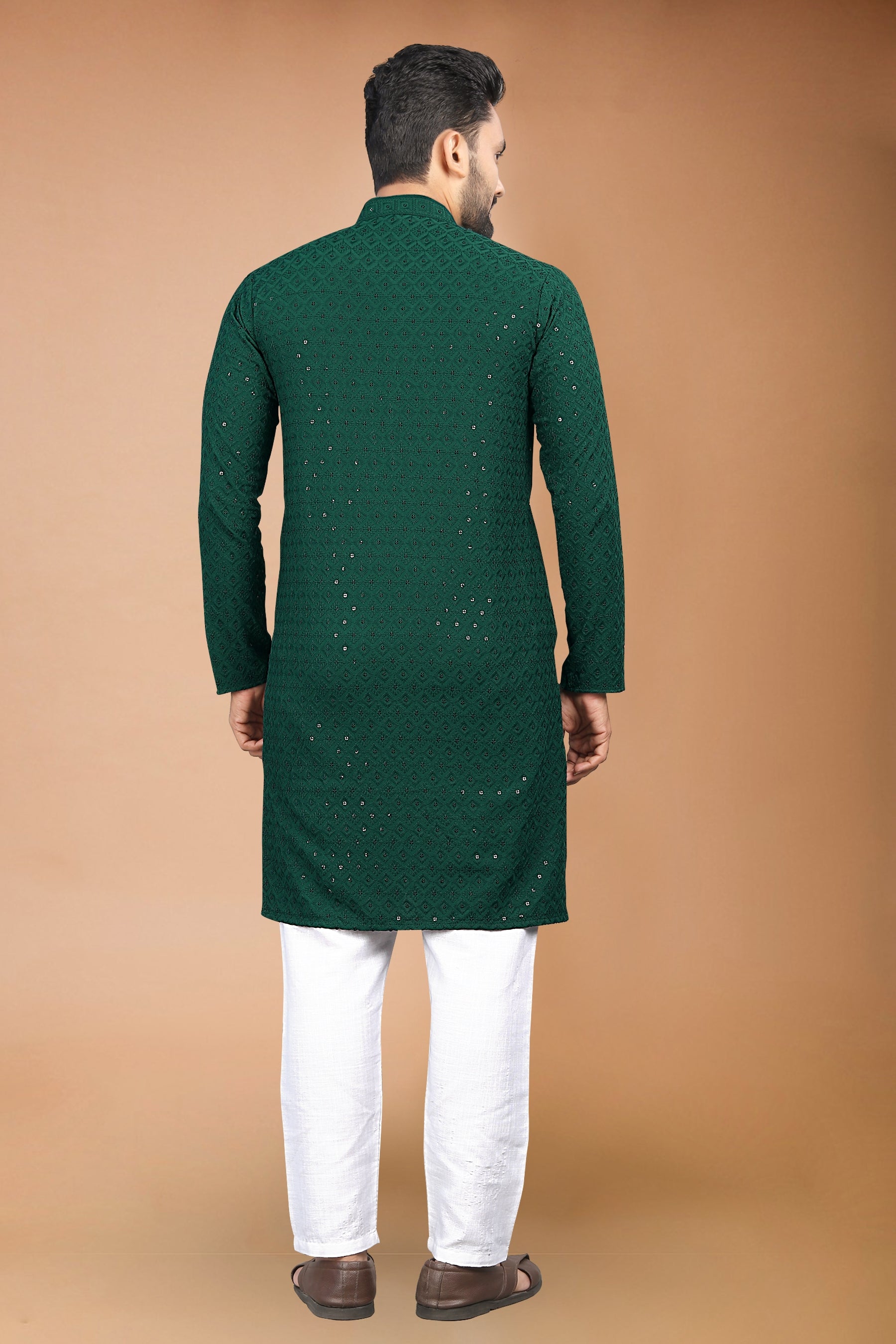 Neera Trendz Green Rayon Schiffli Work Men's Kurta With Pyjama | Grocsy