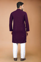 Neera Trendz Wine Rayon Schiffli Work Men's Kurta With Pyjama | Grocsy