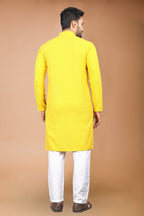 Neera Trendz Yellow Rayon Schiffli Work Men's Kurta With Pyjama | Grocsy