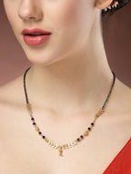 NVR Women's Set of 5 Gold-Polished Black Beaded Mangalsutra | Grocsy