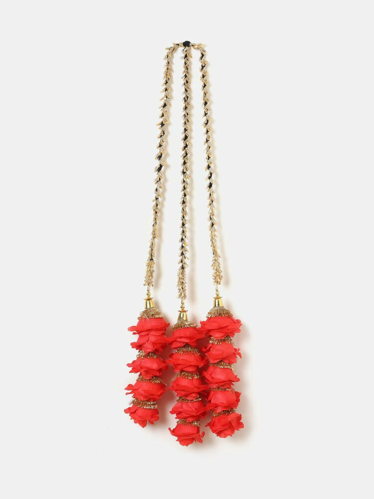 Ruby Raang Gold Gota Pati Work And Red Rosses With Black Thread & Golden Stones | Grocsy