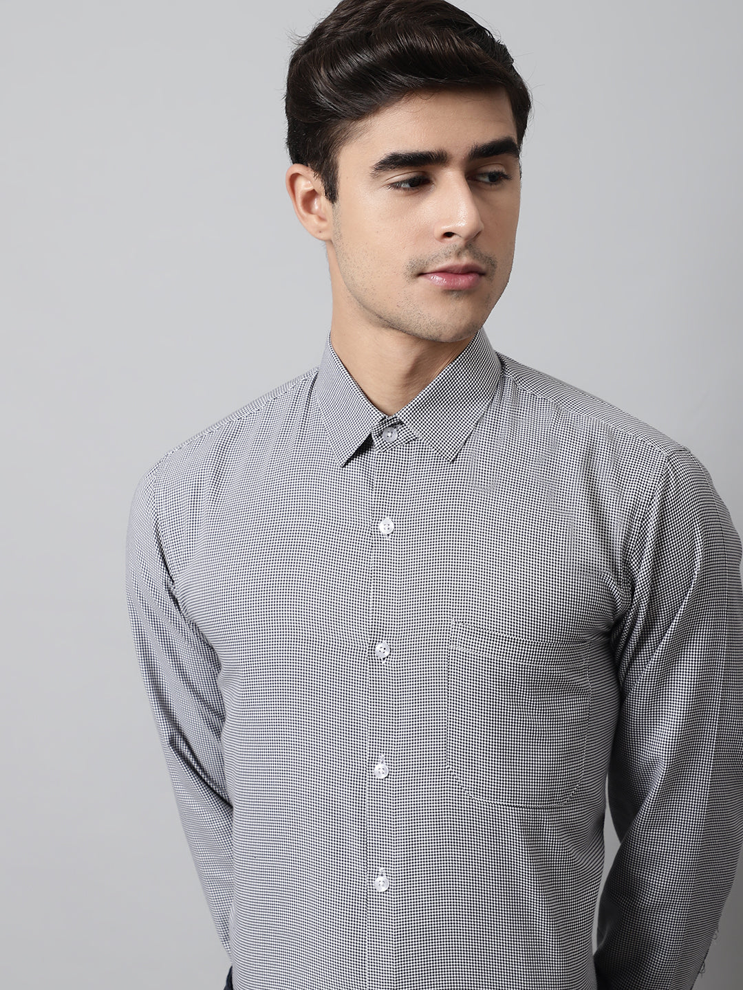 Jainish Men's Grey Checks Pure Cotton Formal Shirt | Grocsy
