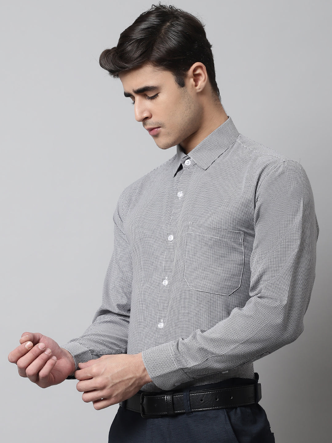 Jainish Men's Grey Checks Pure Cotton Formal Shirt | Grocsy