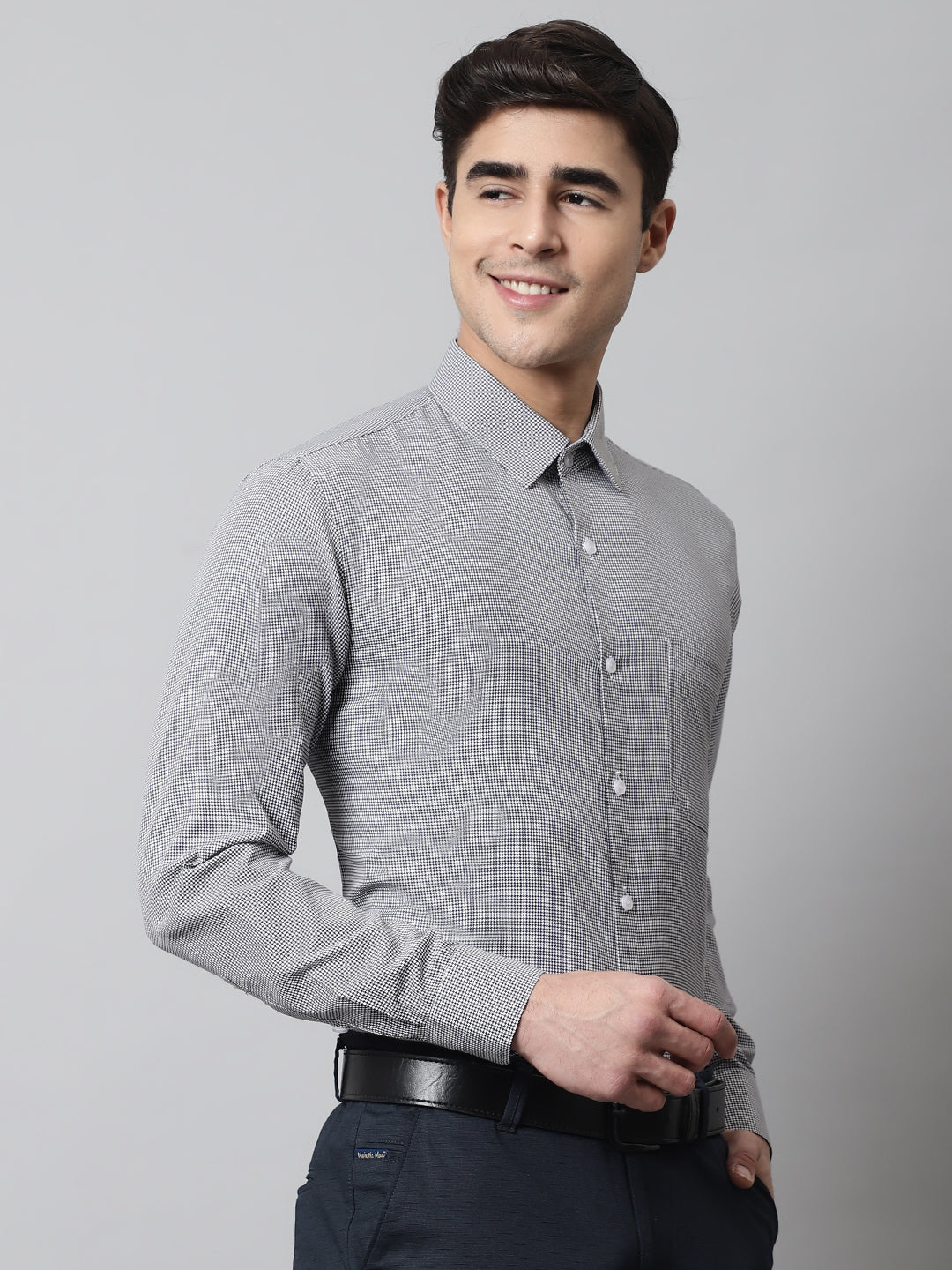 Jainish Men's Grey Checks Pure Cotton Formal Shirt | Grocsy
