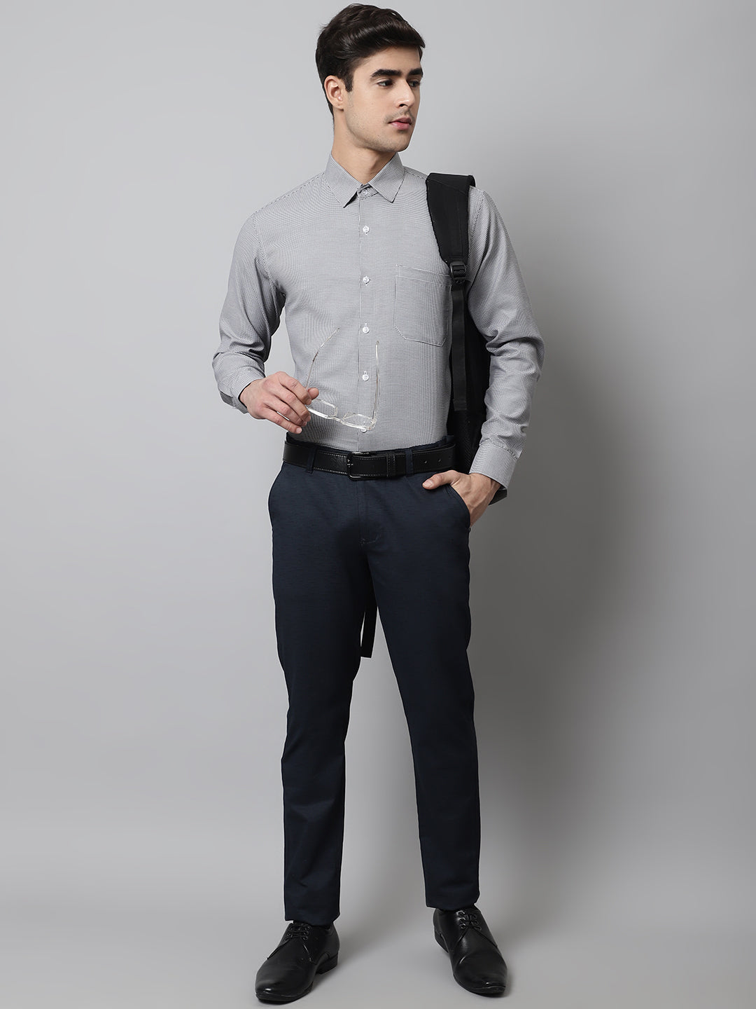 Jainish Men's Grey Checks Pure Cotton Formal Shirt | Grocsy