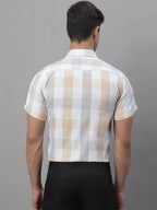 Jainish Men's Pure Cotton Checked Formal Shirts - Cream | Grocsy