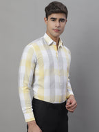 Jainish Men's Pure Cotton Checked Formal Shirts - Yellow | Grocsy