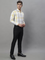 Jainish Men's Pure Cotton Checked Formal Shirts - Yellow | Grocsy