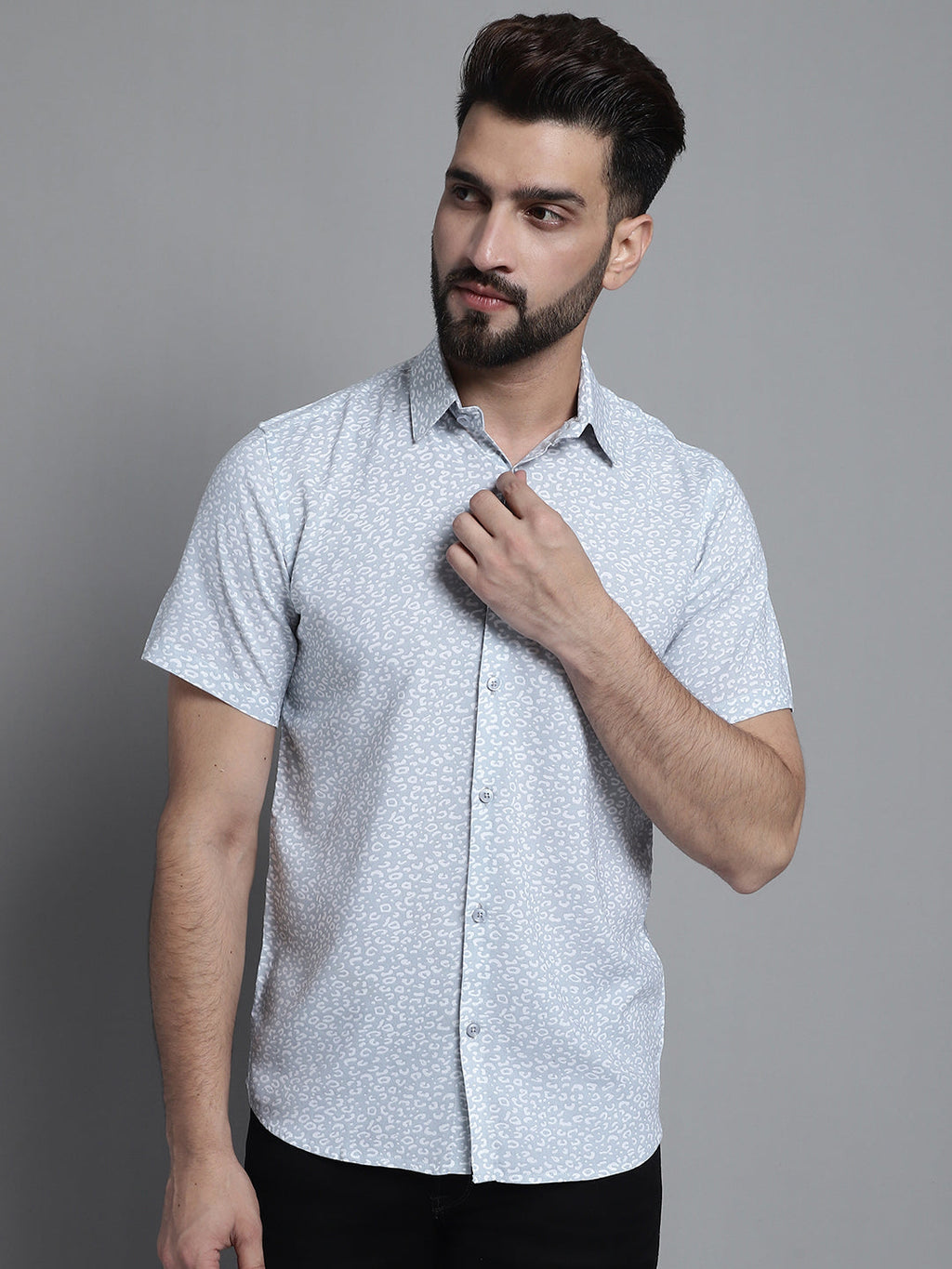 Jainish Men's Printed Casual Shirt - Light-Grey | Grocsy