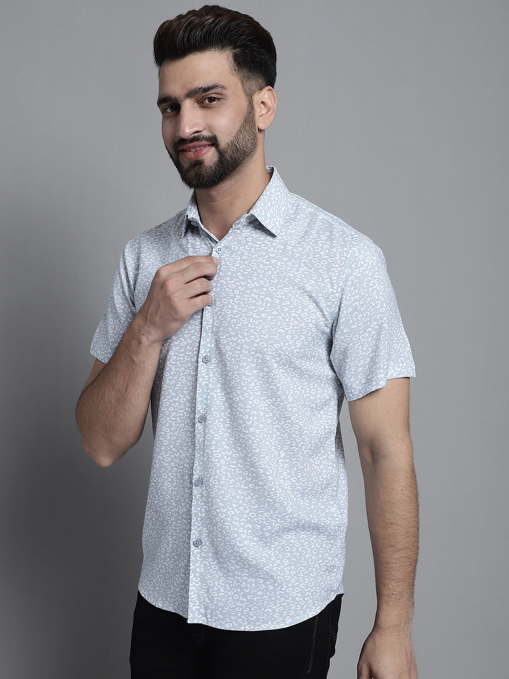 Jainish Men's Printed Casual Shirt - Light-Grey | Grocsy