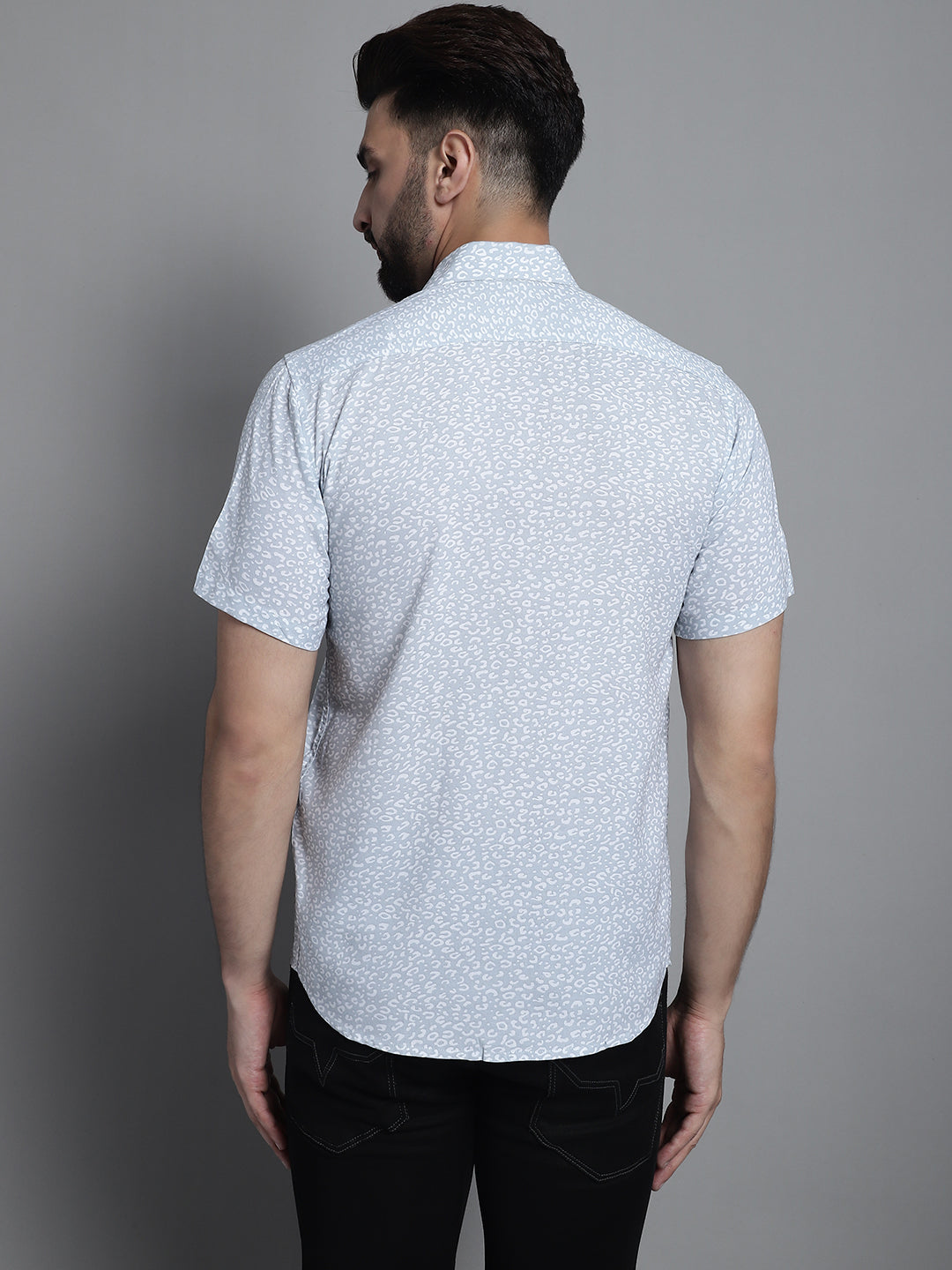 Jainish Men's Printed Casual Shirt - Light-Grey | Grocsy