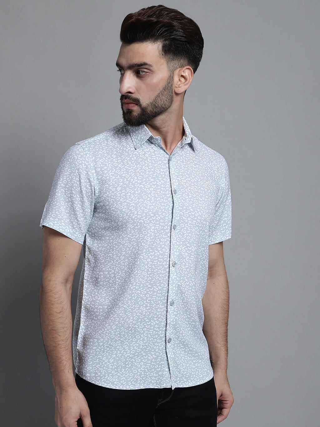 Jainish Men's Printed Casual Shirt - Light-Grey | Grocsy