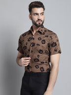 Jainish Men's Floral Printed Formal Shirt - Brown | Grocsy