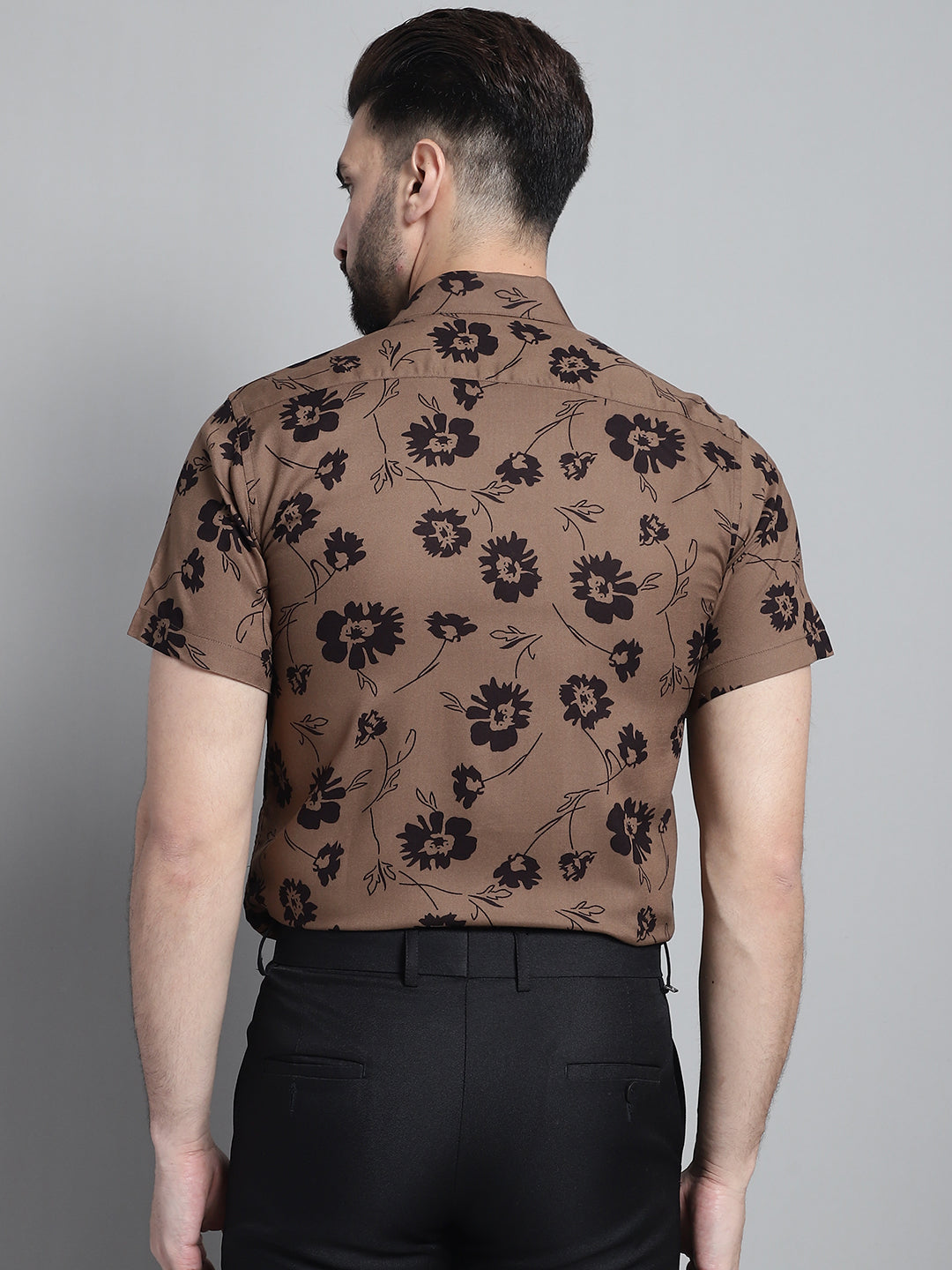 Jainish Men's Floral Printed Formal Shirt - Brown | Grocsy
