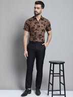 Jainish Men's Floral Printed Formal Shirt - Brown | Grocsy