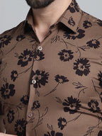 Jainish Men's Floral Printed Formal Shirt - Brown | Grocsy