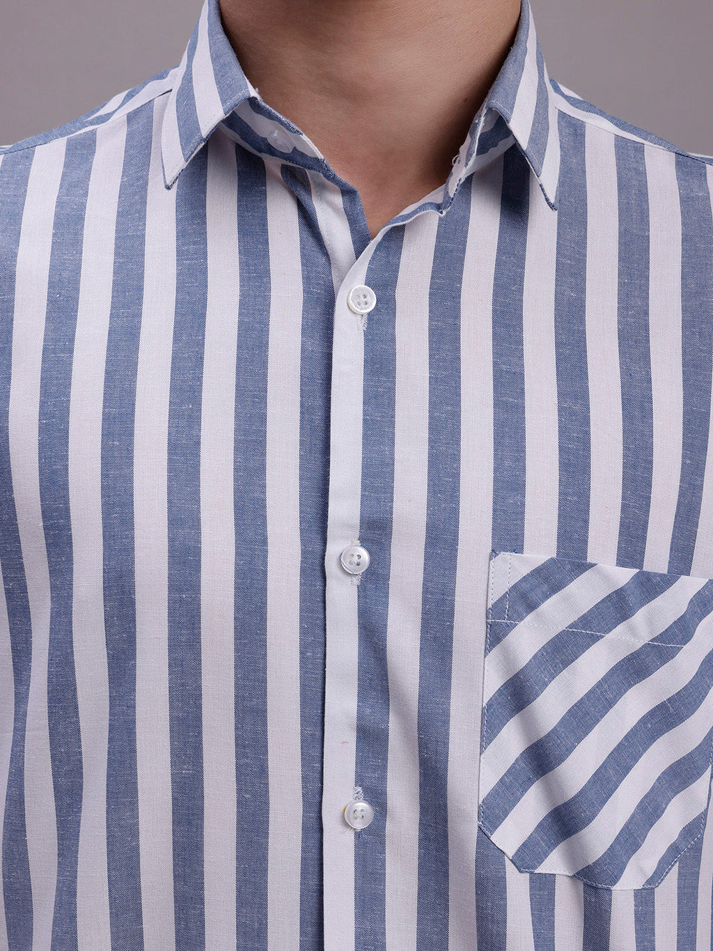 Jainish Men's Blue Vertical Striped Half Sleeve Casual Shirt | Grocsy