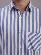 Jainish Men's Blue Vertical Striped Half Sleeve Casual Shirt | Grocsy