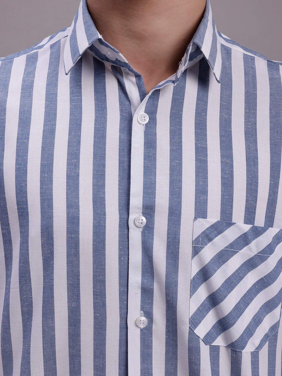 Jainish Men's Blue Vertical Striped Half Sleeve Casual Shirt | Grocsy