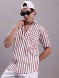 Jainish Men's Red Vertical Striped Half Sleeve Casual Shirt | Grocsy