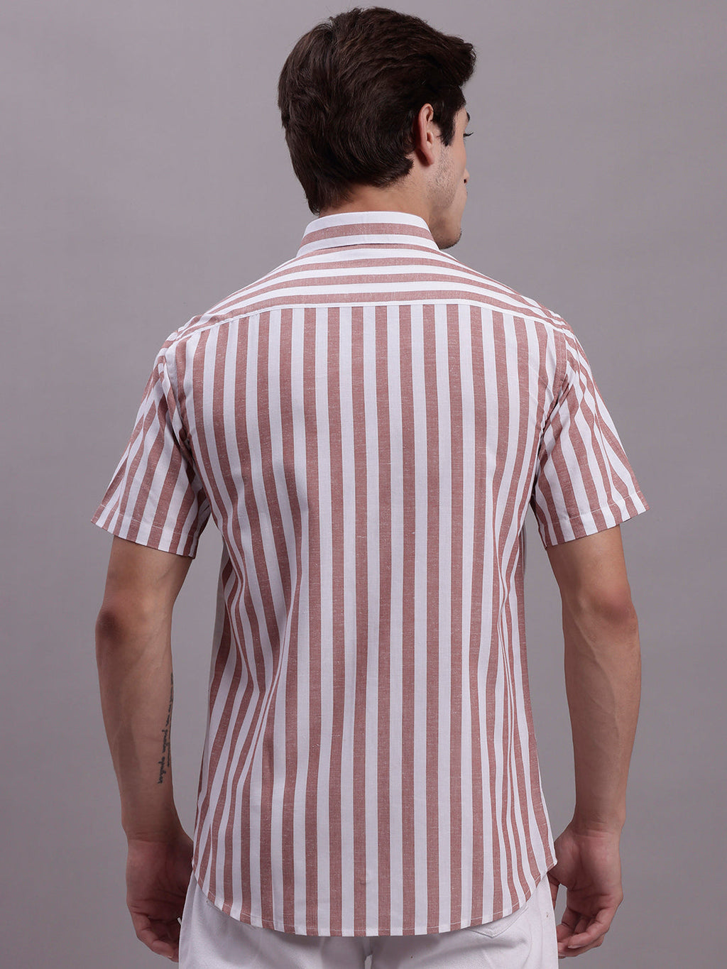 Jainish Men's Red Vertical Striped Half Sleeve Casual Shirt | Grocsy