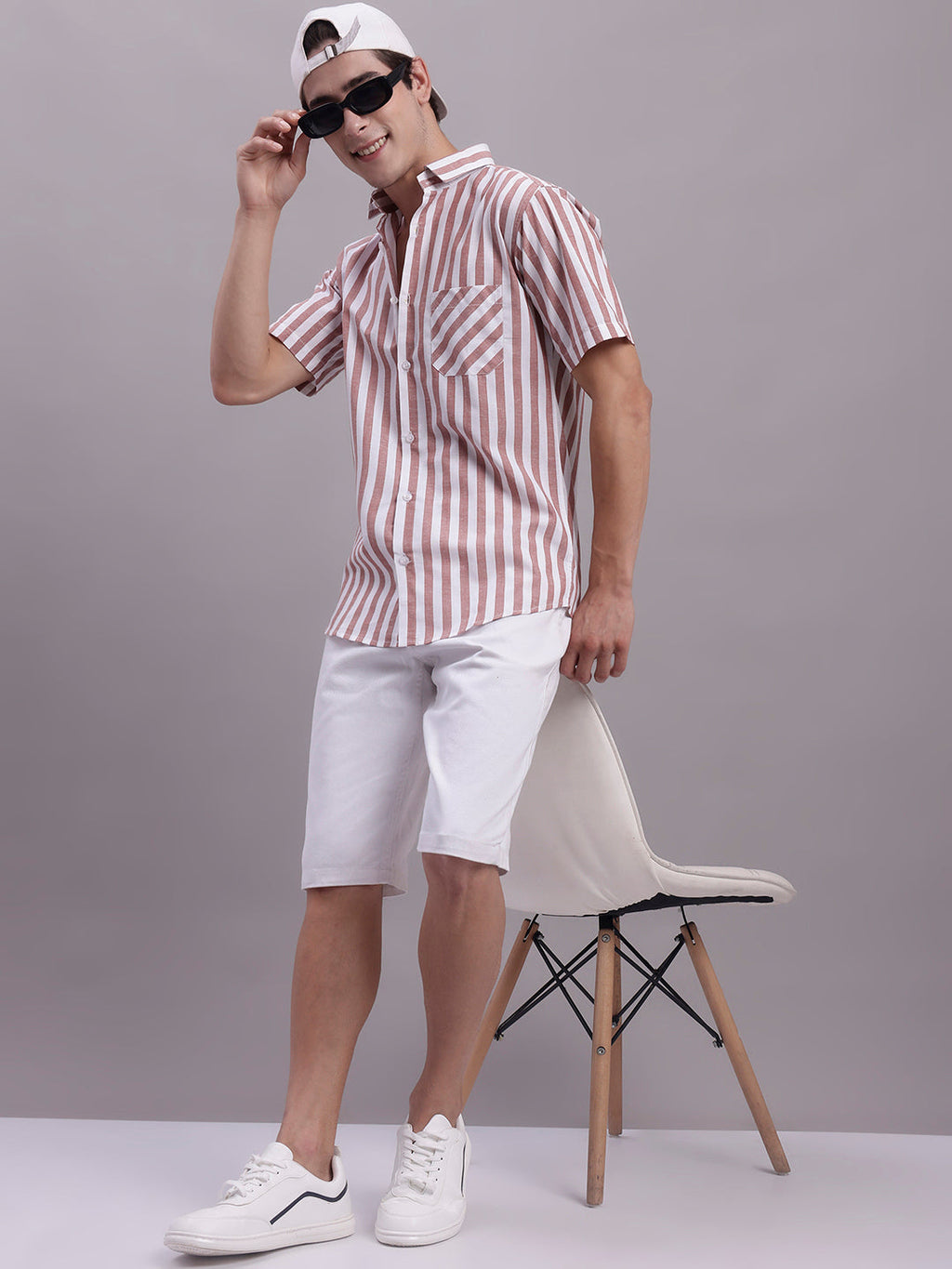 Jainish Men's Red Vertical Striped Half Sleeve Casual Shirt | Grocsy
