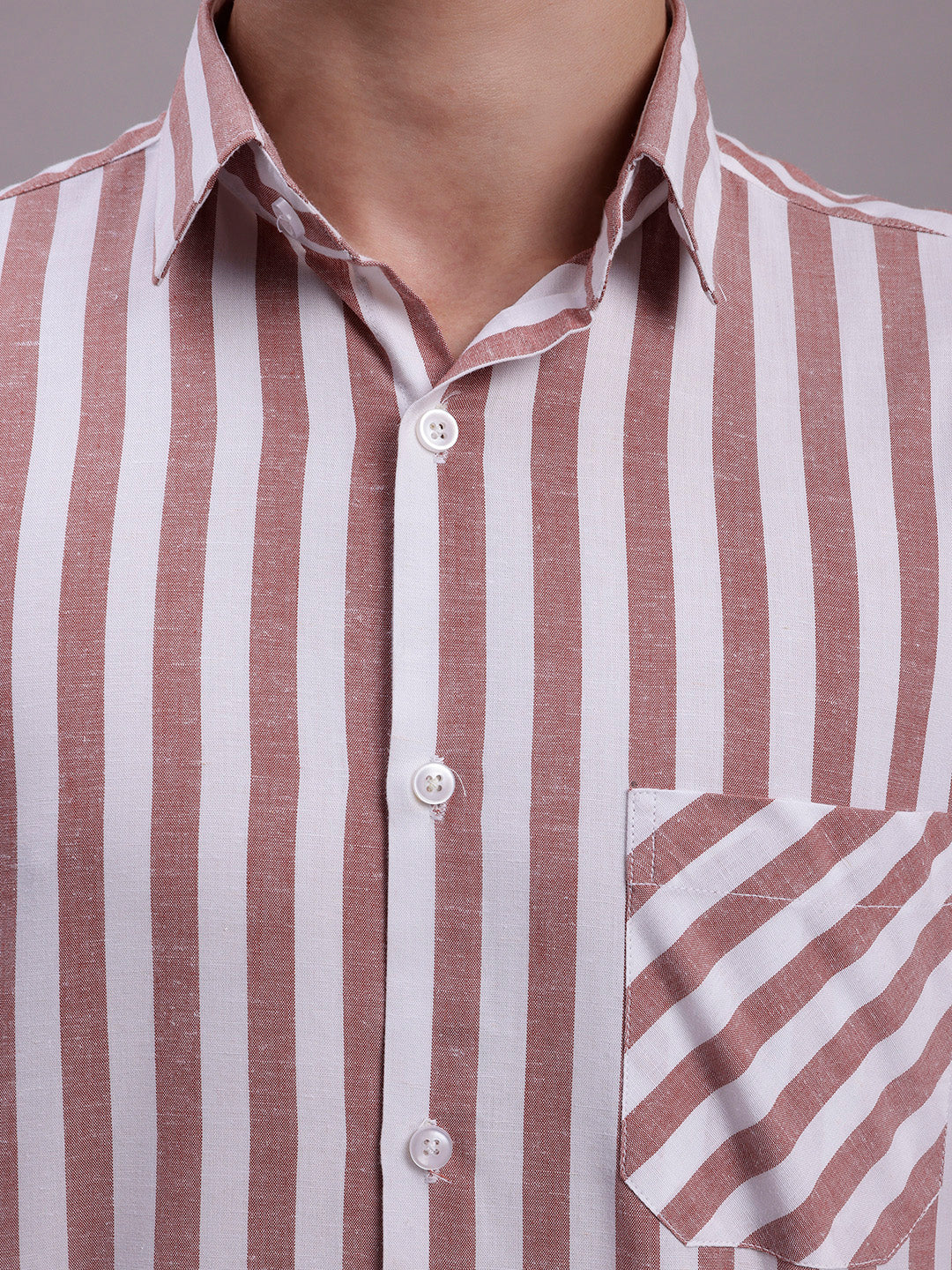 Jainish Men's Red Vertical Striped Half Sleeve Casual Shirt | Grocsy