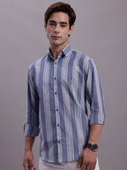 Jainish Men's Striped Casual Shirt - Blue | Grocsy