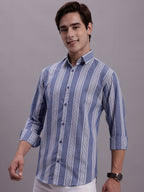 Jainish Men's Striped Casual Shirt - Blue | Grocsy