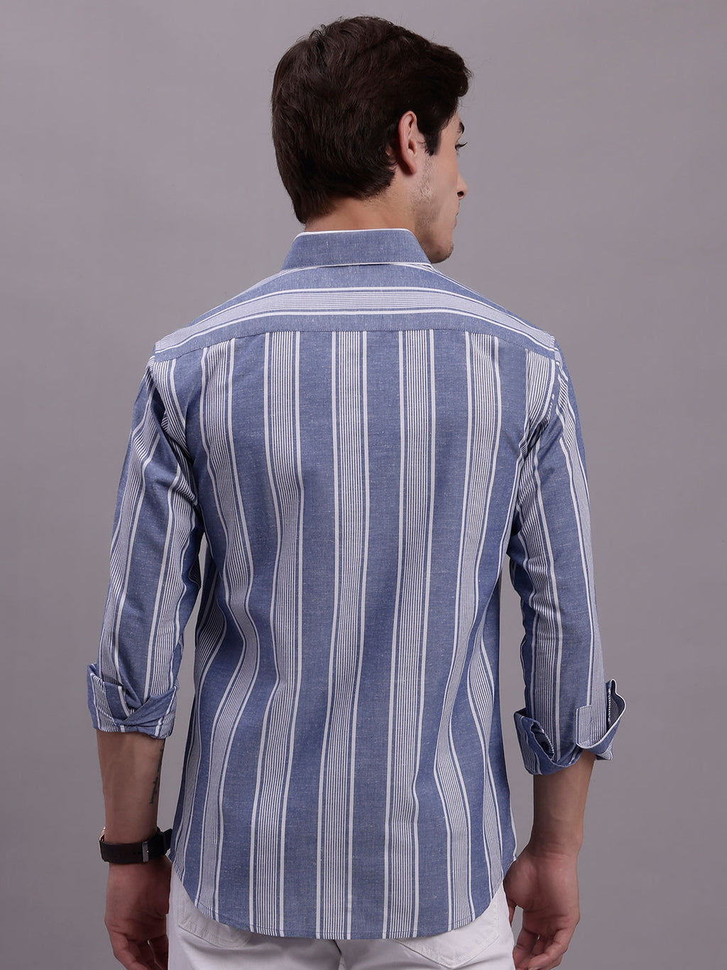 Jainish Men's Striped Casual Shirt - Blue | Grocsy
