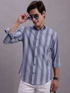 Jainish Men's Striped Casual Shirt - Blue | Grocsy
