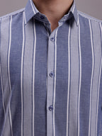 Jainish Men's Striped Casual Shirt - Blue | Grocsy