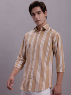 Jainish Men's Striped Casual Shirt - Brown | Grocsy