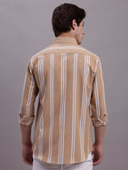 Jainish Men's Striped Casual Shirt - Brown | Grocsy