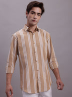 Jainish Men's Striped Casual Shirt - Brown | Grocsy