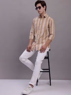 Jainish Men's Striped Casual Shirt - Brown | Grocsy