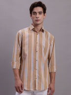 Jainish Men's Striped Casual Shirt - Brown | Grocsy