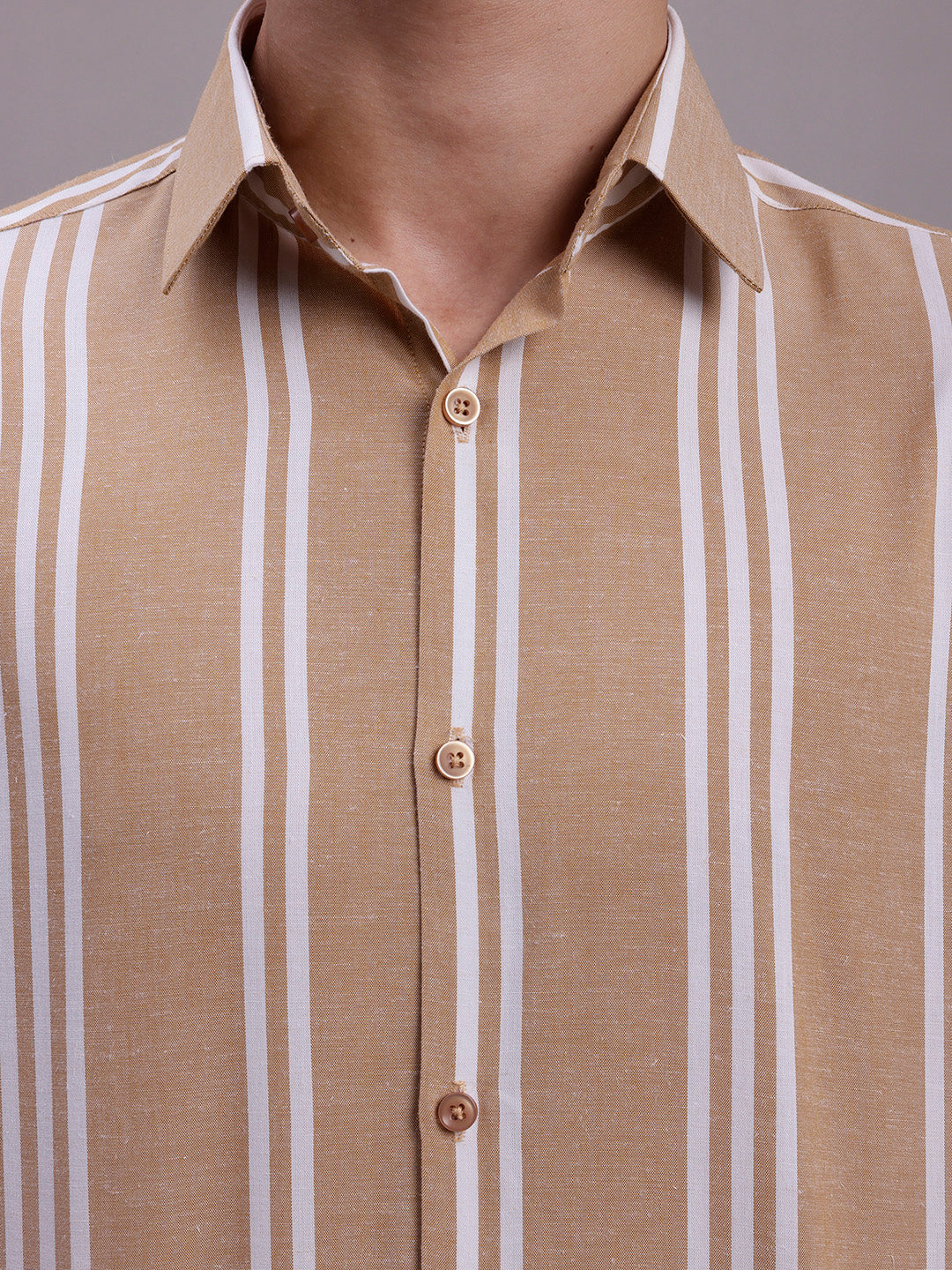 Jainish Men's Striped Casual Shirt - Brown | Grocsy