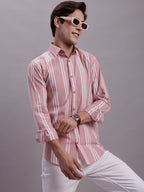 Jainish Men's Striped Casual Shirt - Coral | Grocsy