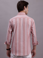 Jainish Men's Striped Casual Shirt - Coral | Grocsy