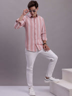 Jainish Men's Striped Casual Shirt - Coral | Grocsy