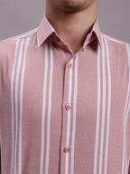 Jainish Men's Striped Casual Shirt - Coral | Grocsy