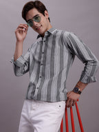 Jainish Men's Striped Casual Shirt - Grey | Grocsy